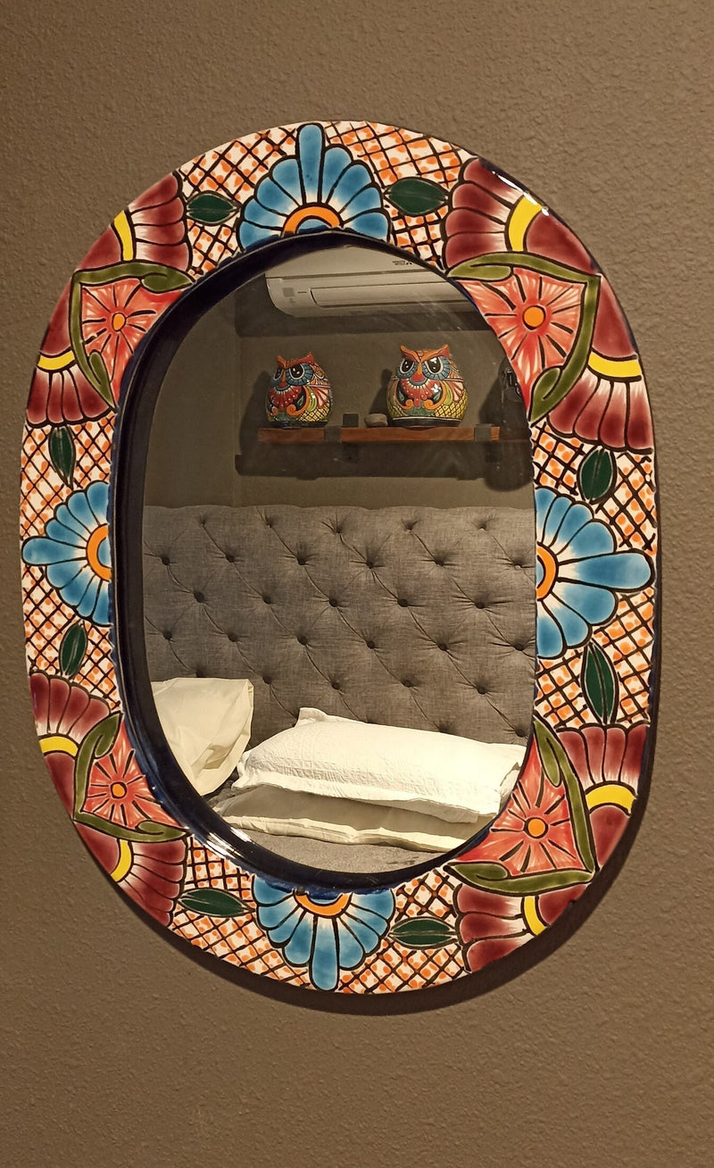 Bathroom Mirror, Talavera Wall Decor, Vanity Mirror, Oval Decorative Mirror, Ceramic Mirror Can Hang Vertically or Horizontally