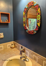 Bathroom Mirror, Talavera Wall Decor, Vanity Mirror, Oval Decorative Mirror, Ceramic Mirror Can Hang Vertically or Horizontally