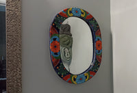Bathroom Mirror, Talavera Wall Decor, Vanity Mirror, Oval Decorative Mirror, Ceramic Mirror Can Hang Vertically or Horizontally