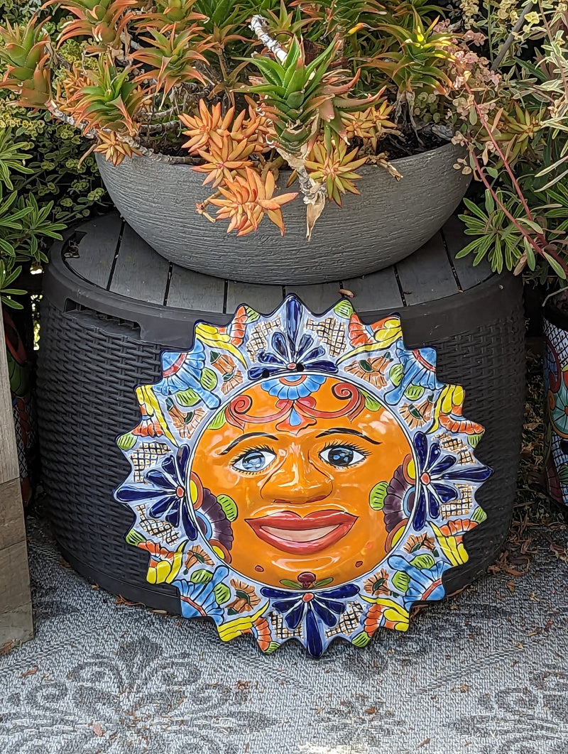 Talavera Sun Wall Art Decor, Ceramic Sun Figurine, Mexica Pottery, Outdoor Decor