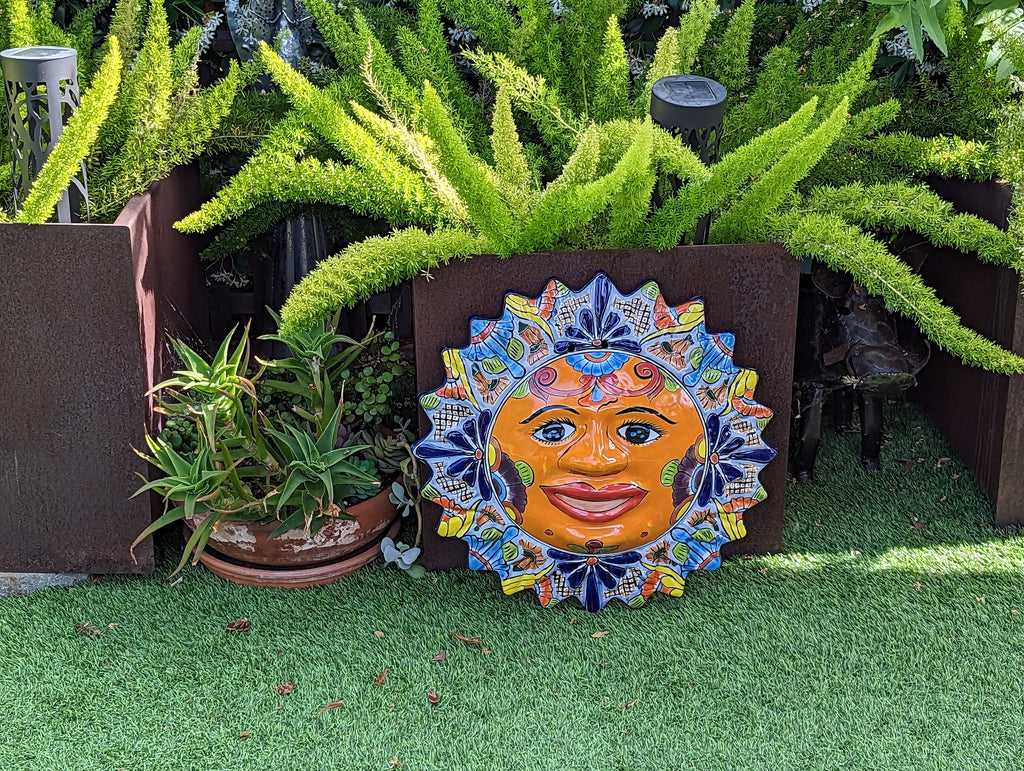 Talavera Sun Wall Art Decor, Ceramic Sun Figurine, Mexica Pottery, Outdoor Decor