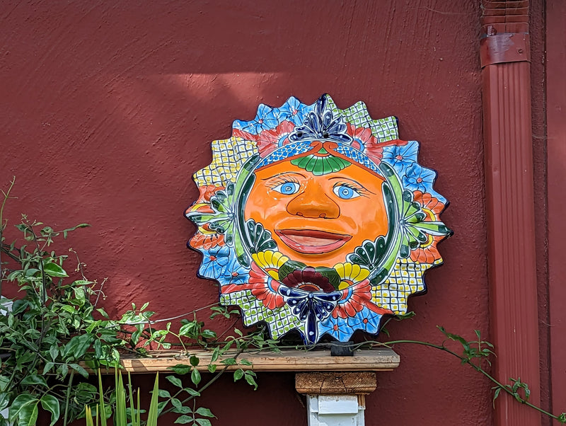 Talavera Sun Wall Art Decor, Ceramic Sun Figurine, Mexica Pottery, Outdoor Decor