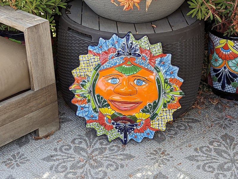 Talavera Sun Wall Art Decor, Ceramic Sun Figurine, Mexica Pottery, Outdoor Decor