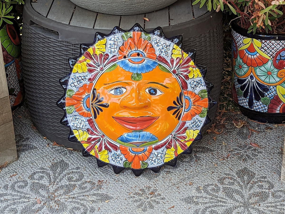 Talavera Sun Wall Art Decor, Ceramic Sun Figurine, Mexica Pottery, Outdoor Decor