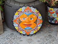 Talavera Sun Wall Art Decor, Ceramic Sun Figurine, Mexica Pottery, Outdoor Decor