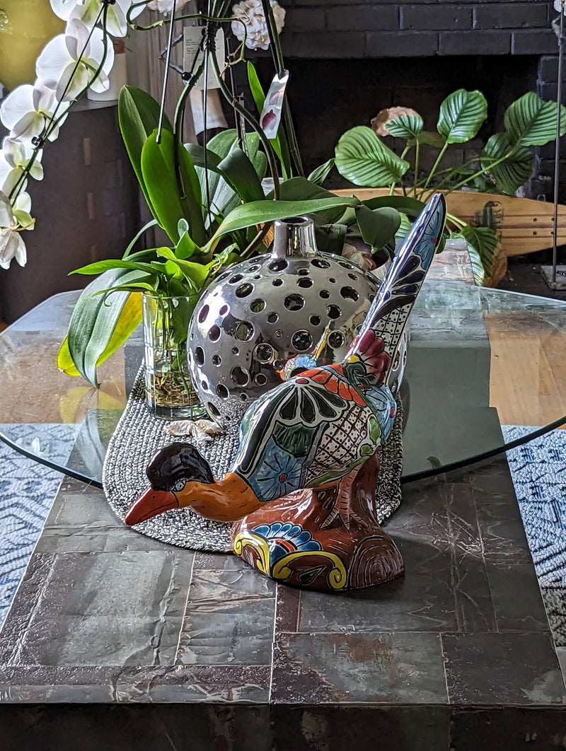 Roadrunner Yard Art, Colorful Bird Art, Talavera Roadrunner Metal Bird Decor, Metal Bird Ornament, Bird Statue Decor For Your Home Or Yard