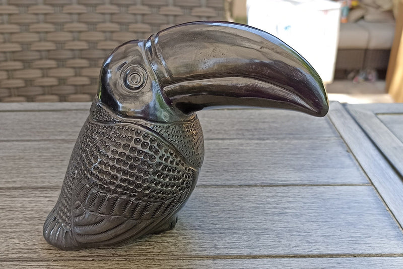 Toucan Home Decor, Barro Negro Black Clay, Handmade Mexican Pottery from San Bartolo near Oaxaca, Mexico