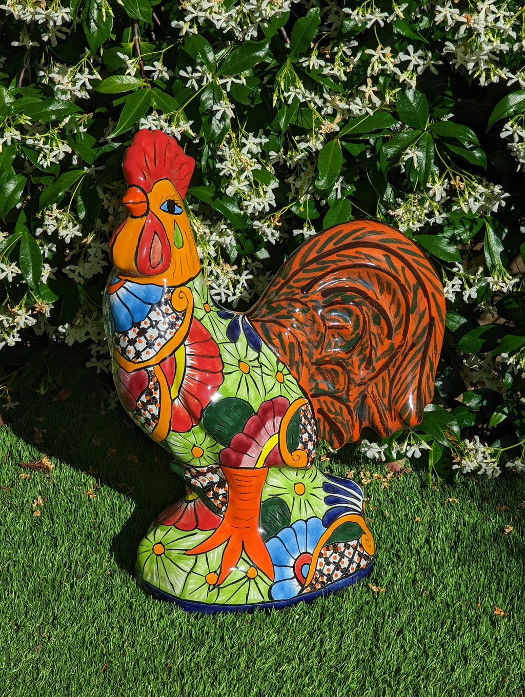 Rooster Statue Garden Decor, Talavera Pottery, Mexican Home Decor, Handmade Rooster Figurine, Indoor Outdoor, Large Decorative Rooster