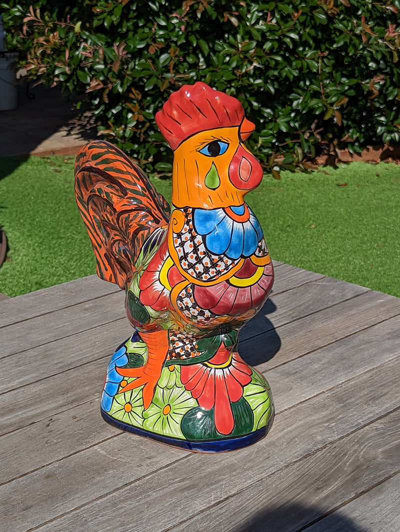 Rooster Statue Garden Decor, Talavera Pottery, Mexican Home Decor, Handmade Rooster Figurine, Indoor Outdoor, Large Decorative Rooster