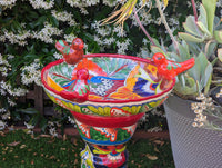 Bird Bath Garden Decor, Talavera Pottery, Handmade Mexican Pedestal & Basin for Birds Doubles as Stunning Yard Art, Gorgeous Outdoor Decor