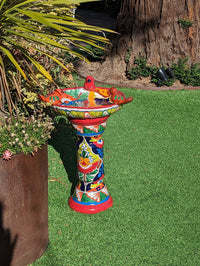 Bird Bath Garden Decor, Talavera Pottery, Handmade Mexican Pedestal & Basin for Birds Doubles as Stunning Yard Art, Gorgeous Outdoor Decor