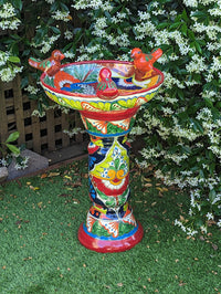 Bird Bath Garden Decor, Talavera Pottery, Handmade Mexican Pedestal & Basin for Birds Doubles as Stunning Yard Art, Gorgeous Outdoor Decor