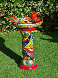 Bird Bath Garden Decor, Talavera Pottery, Handmade Mexican Pedestal & Basin for Birds Doubles as Stunning Yard Art, Gorgeous Outdoor Decor