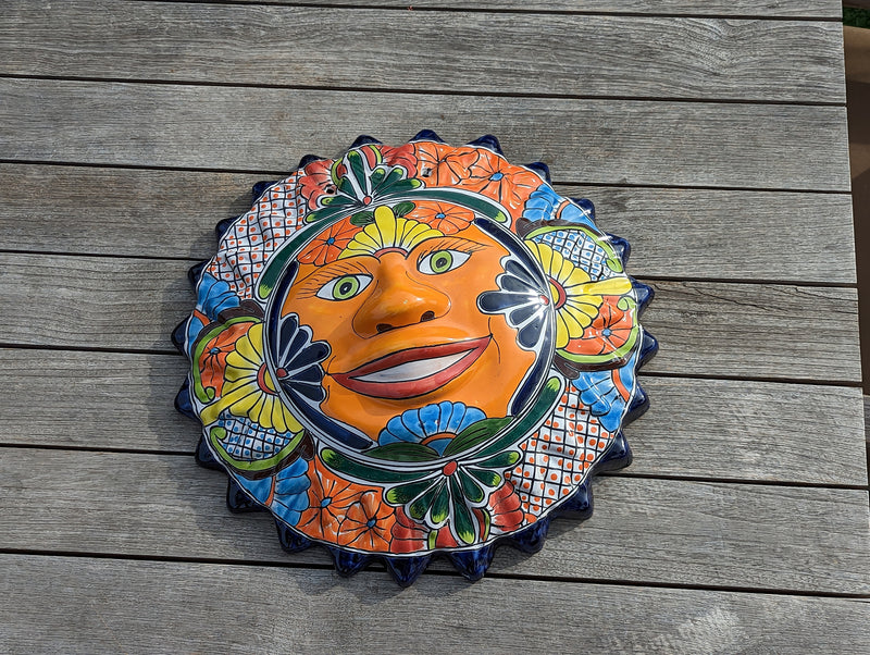 Talavera Sun Wall Art Decor, Ceramic Sun Figurine, Mexican Pottery, Outdoor Decor