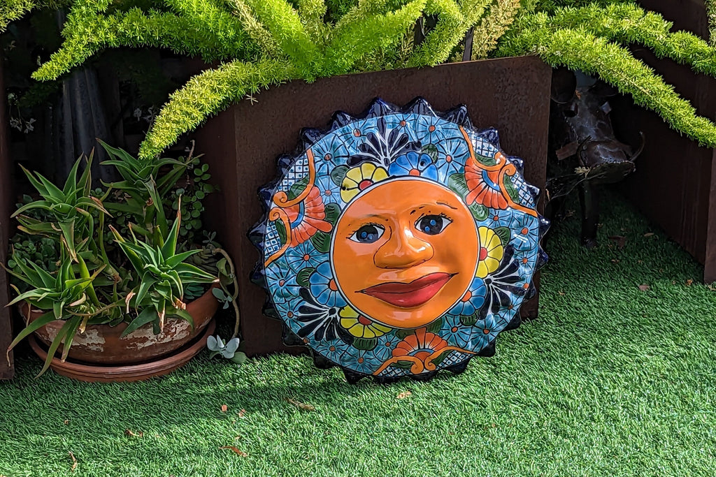 Talavera Sun Wall Art Decor, Ceramic Sun Figurine, Mexica Pottery, Outdoor Decor