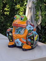 Frog Flower Pot, Colorful Ceramic Planter, Talavera Pottery, Indoor Outdoor Planter, Talavera Pot, Mexican Planter, Handmade Frog Pot, Large