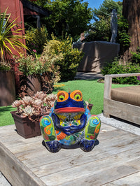 Frog Flower Pot, Colorful Ceramic Planter, Talavera Pottery, Indoor Outdoor Planter, Talavera Pot, Mexican Planter, Handmade Frog Pot, Large