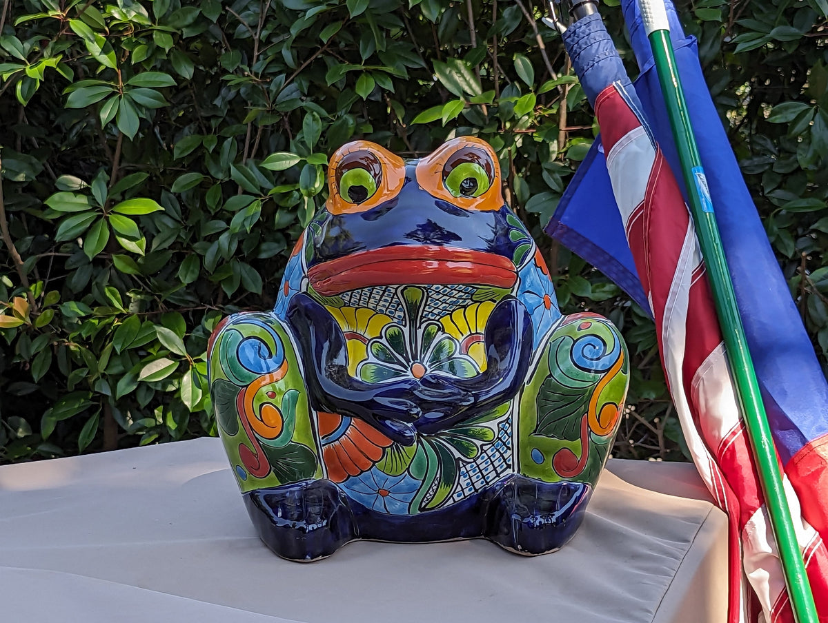 Frog Flower Pot, Colorful Ceramic Planter, Talavera Pottery, Indoor Outdoor Planter, Talavera Pot, Mexican Planter, Handmade Frog Pot, Large