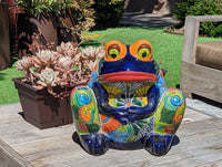 Frog Flower Pot, Colorful Ceramic Planter, Talavera Pottery, Indoor Outdoor Planter, Talavera Pot, Mexican Planter, Handmade Frog Pot, Large