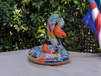 Talavera Rattlesnake Figurine, Ceramic Mexican Pottery, Snake Outdoor Decor and Garden Statue, Handmade in Mexico