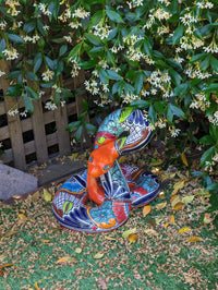 Talavera Rattlesnake Figurine, Ceramic Mexican Pottery, Snake Outdoor Decor and Garden Statue, Handmade in Mexico