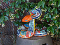 Talavera Rattlesnake Figurine, Ceramic Mexican Pottery, Snake Outdoor Decor and Garden Statue, Handmade in Mexico