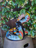 Talavera Rattlesnake Figurine, Ceramic Mexican Pottery, Snake Outdoor Decor and Garden Statue, Handmade in Mexico