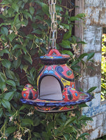 Ceramic Bird Feeder, Talavera Pottery, Decorative Outdoor Hanging Feeder Station w Chain, Handmade Mexican Pottery, Attract Wild Birds