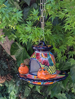 Ceramic Bird Feeder, Talavera Pottery, Decorative Outdoor Hanging Feeder Station w Chain, Handmade Mexican Pottery, Attract Wild Birds