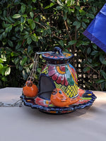 Ceramic Bird Feeder, Talavera Pottery, Decorative Outdoor Hanging Feeder Station w Chain, Handmade Mexican Pottery, Attract Wild Birds