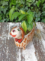 Ceramic Dog Planter, Flower Pot, Handmade Mexican Pottery from Atzompa, Mexico, Home Decor, Indoor or Outdoor Decor, Charming Plant Pot