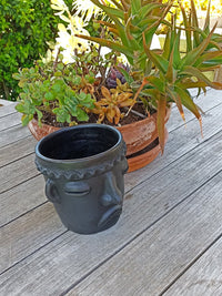 Sad Face Planter, Clay Flower Pot, Handmade Mexican Pottery from Atzompa, Mexico, Home Decor, Indoor or Outdoor Decor, Barro Negro Plant Pot