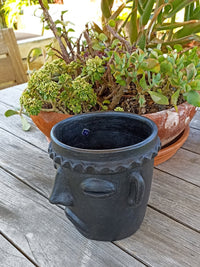 Sad Face Planter, Clay Flower Pot, Handmade Mexican Pottery from Atzompa, Mexico, Home Decor, Indoor or Outdoor Decor, Barro Negro Plant Pot