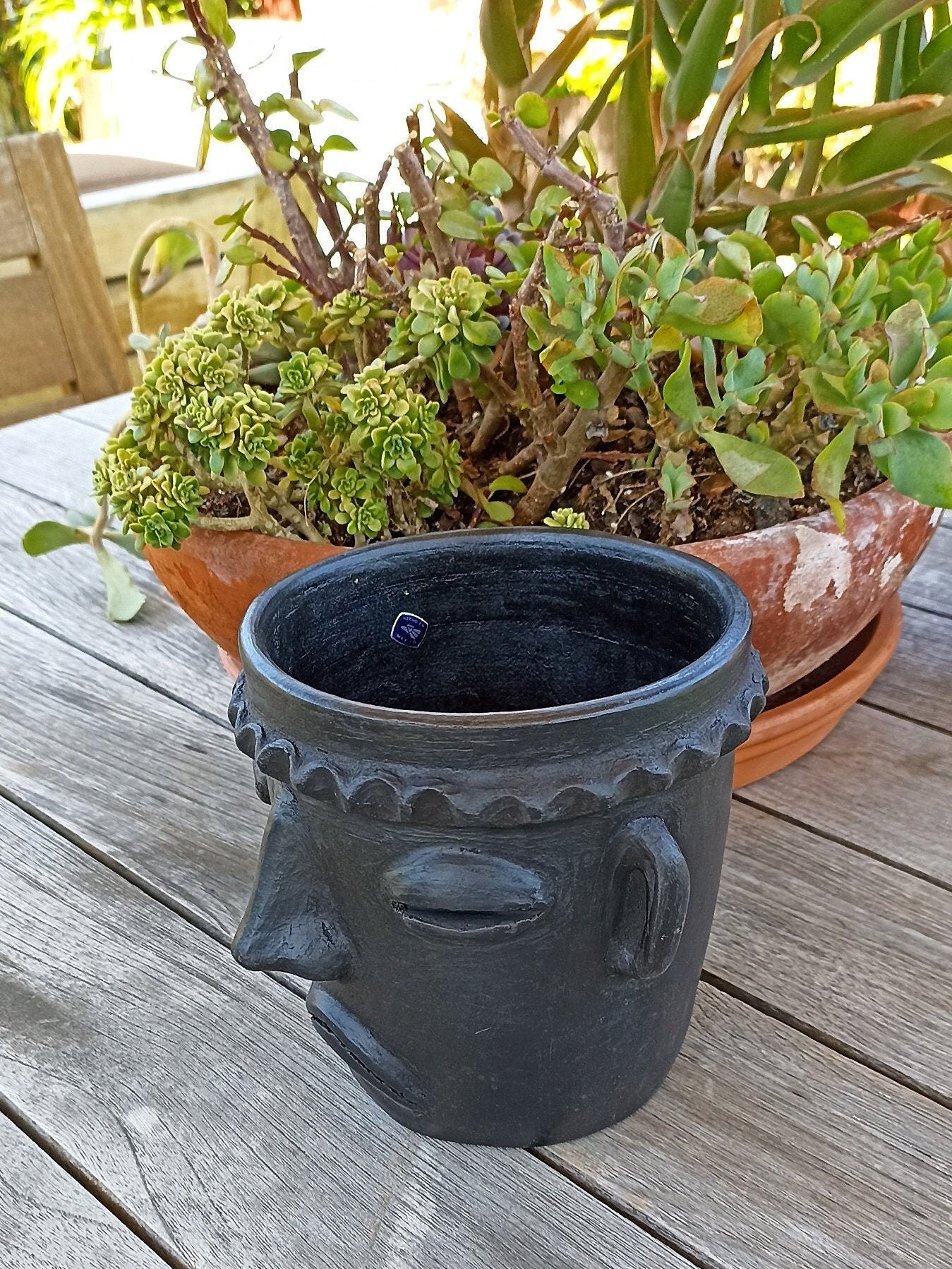 Sad Face Planter, Clay Flower Pot, Handmade Mexican Pottery from Atzom ...