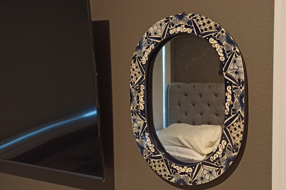 Bathroom Mirror, Talavera Wall Decor, Vanity Mirror, Oval Decorative Mirror, Ceramic Mirror Can Hang Vertically or Horizontally