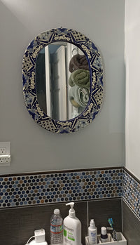 Bathroom Mirror, Talavera Wall Decor, Vanity Mirror, Oval Decorative Mirror, Ceramic Mirror Can Hang Vertically or Horizontally