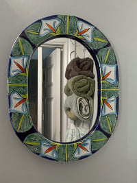 Bathroom Mirror, Talavera Wall Decor, Lillies Vanity Mirror, Oval Decorative Mirror, Ceramic Mirror Can Hang Vertically or Horizontally