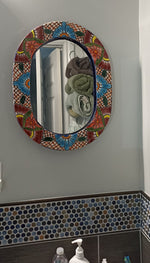 Bathroom Mirror, Talavera Wall Decor, Vanity Mirror, Oval Decorative Mirror, Ceramic Mirror Can Hang Vertically or Horizontally