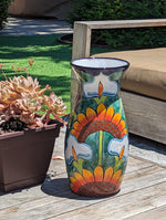 Talavera Vase, Ceramic Mexican Pottery, Handmade Decorative Flower Vase, Colorful Home Decor, Sunflowers and Lillies