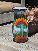 Talavera Vase, Ceramic Mexican Pottery, Handmade Decorative Flower Vase, Colorful Home Decor, Sunflowers and Lillies