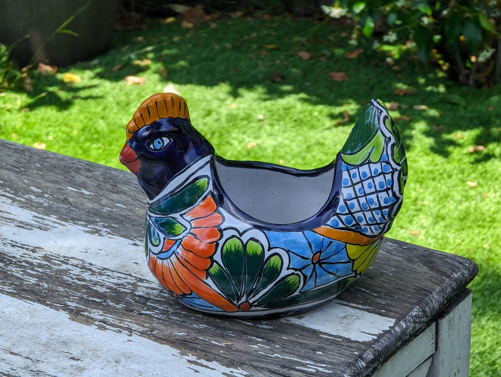 Chicken Flower Pot, Ceramic Talavera Planter, Handmade Mexican Pottery, Indoor Planter, Outdoor Pot, Colorful Home Decor, Small Planter Pot