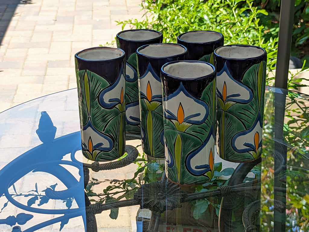 Six Talavera Ceramic Glasses, Handmade Talavera Pottery, Ceramic Water Glasses, Ceramic Kitchen Cupps, Mexican Pottery