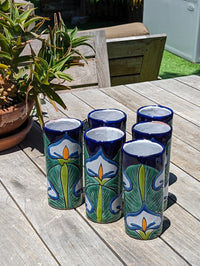 Six Talavera Ceramic Glasses, Handmade Talavera Pottery, Ceramic Water Glasses, Ceramic Kitchen Cupps, Mexican Pottery