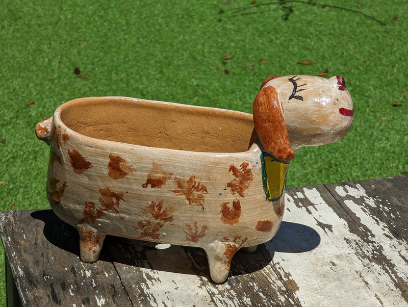 Ceramic Dog Planter, Flower Pot, Handmade Mexican Pottery from Atzompa, Mexico, Home Decor, Indoor or Outdoor Decor, Charming Plant Pot