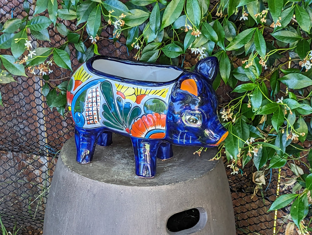 Ceramic Planter, Cute Pig Flower Pot, Pig Decor, Flower Pots Outdoor, Talavera Pottery, Handmade, Cute Pig Gift, Ceramic Pig Figurine