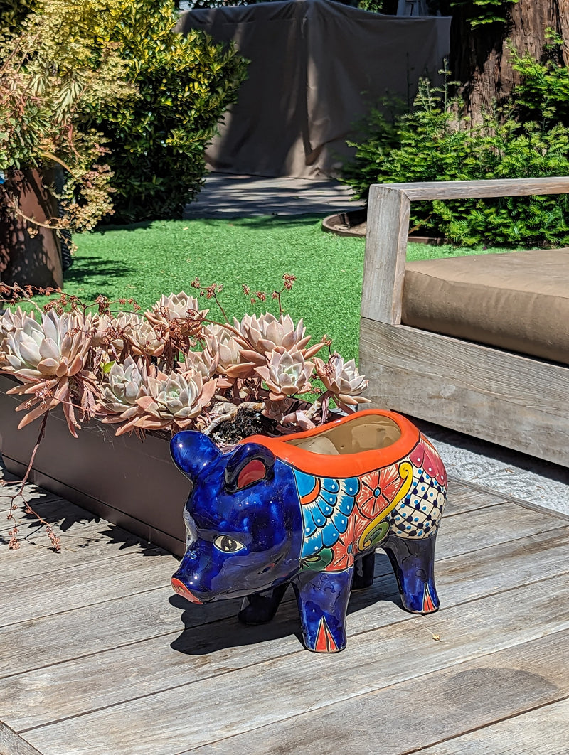 Ceramic Planter, Cute Pig Flower Pot, Pig Decor, Flower Pots Outdoor, Talavera Pottery, Handmade, Cute Pig Gift, Ceramic Pig Figurine