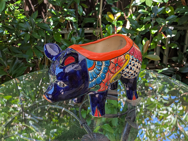 Ceramic Planter, Cute Pig Flower Pot, Pig Decor, Flower Pots Outdoor, Talavera Pottery, Handmade, Cute Pig Gift, Ceramic Pig Figurine