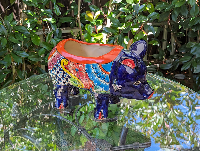 Ceramic Planter, Cute Pig Flower Pot, Pig Decor, Flower Pots Outdoor, Talavera Pottery, Handmade, Cute Pig Gift, Ceramic Pig Figurine