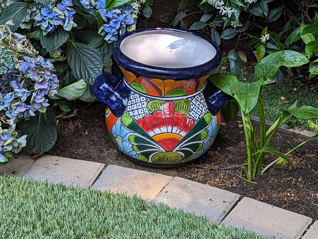 Colorful 10.5" Round Planter, Talavera Ceramic Flower Pot, Handmade Pottery, Outdoor Garden Decor, Indoor Home Decor, Unique Gift