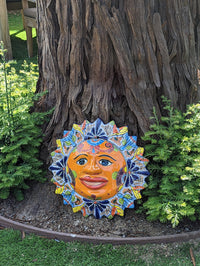 Talavera Sun Wall Art Decor, Ceramic Sun Figurine, Mexica Pottery, Outdoor Decor